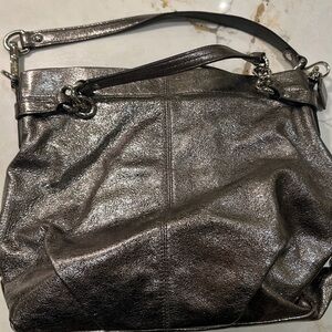Coach Metallic Pewter Leather Shoulder Bag